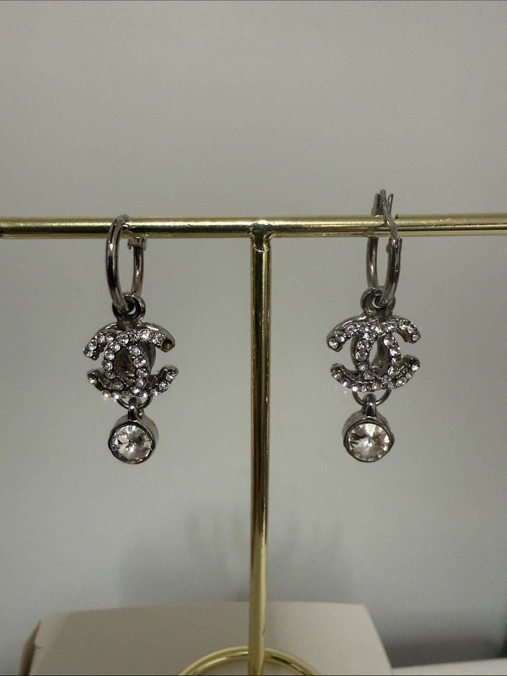 Fashion Jewelry Silver Crystal Logo Drop Earrings